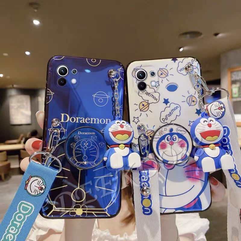 2021-new-เคสโทรศัพท์-xiaomi-mi-11-phone-case-blu-ray-doraemon-cartoon-doll-bracket-with-fashion-letter-strap-back-cover-เคส-mi11-casing