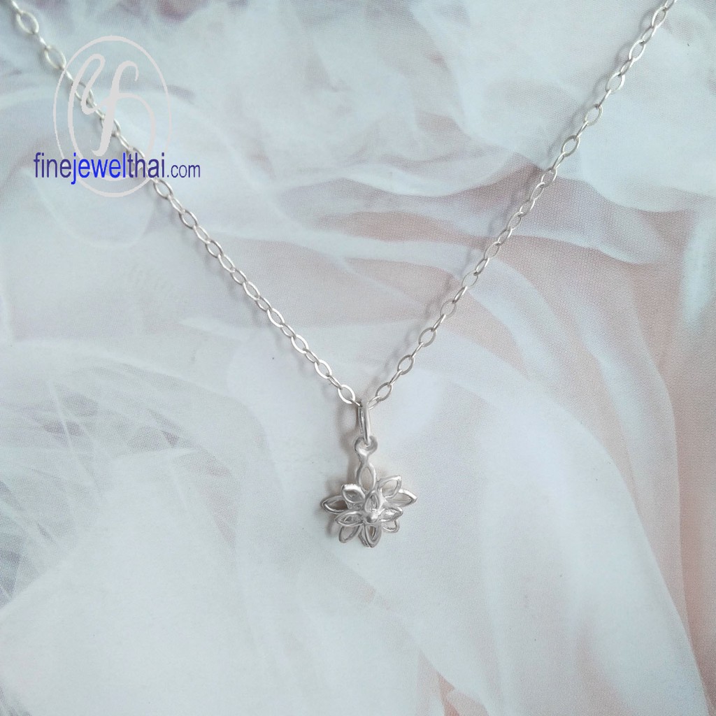 finejewelthai-จี้เงินแท้-จี้ดอกไม้-จี้ดอกบัว-เงินแท้-silver-lotus-flower-pendant-p107500e