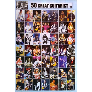 โปสเตอร์ 50 นักดนตรี กีตาร์ไฟฟ้า 50 Great Guitarist POSTER 24”x35” Inch Robert Johnson BB King Hendrix Clapton Beck