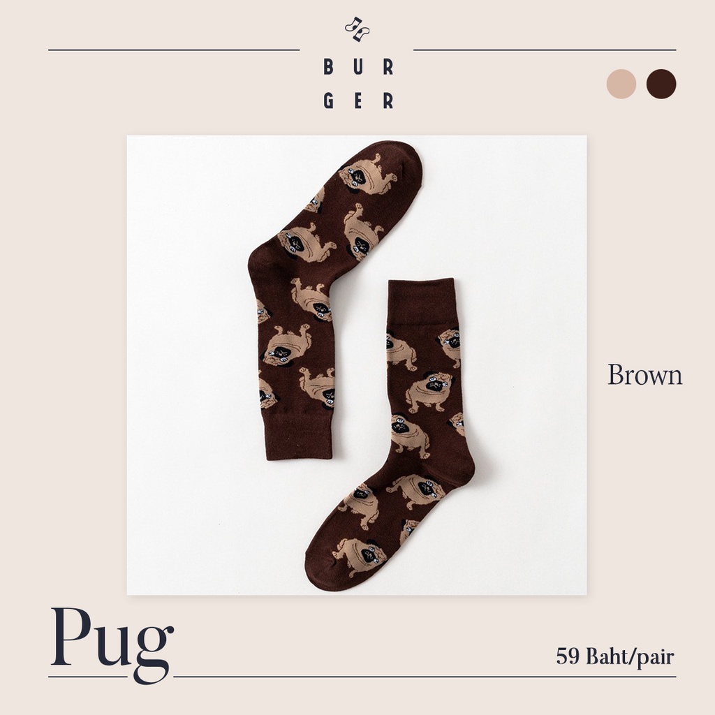pug-lt-brown-gt-ถุงเท้าแฟชั่น-ลายหมาปั๊ก-สายคิ้วท์-สายสตรีท-ถุงเท้าครึ่งแข้ง-ราคาถูก-คุณภาพดี