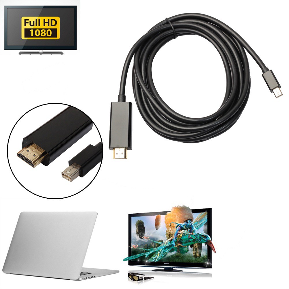 สาย-mini-display-port-to-hdmi-สีดำ-ยาว-3m-thunderbolt-mini-dp-to-hdmi-cable-male-to-male-adapter-mini-displayport