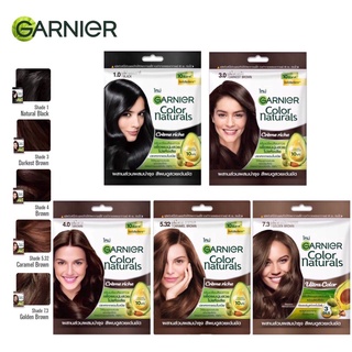 ( แบบซอง ) Garnier Color Naturals 30 ml. ครีมเปลี่ยนสีผมถาวร มี 4 เฉดสี ไม่แห้งเสีย ปราศจากแอมโมเนีย