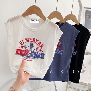 [Babycat] พร้อมส่ง เสื้อยืดแขนกุด ผ้าฝ้ายแท้ พิมพ์ลายการ์ตูน ทรงหลวม สไตล์เกาหลี ญี่ปุ่น ฤดูร้อน สําหรับเด็ก