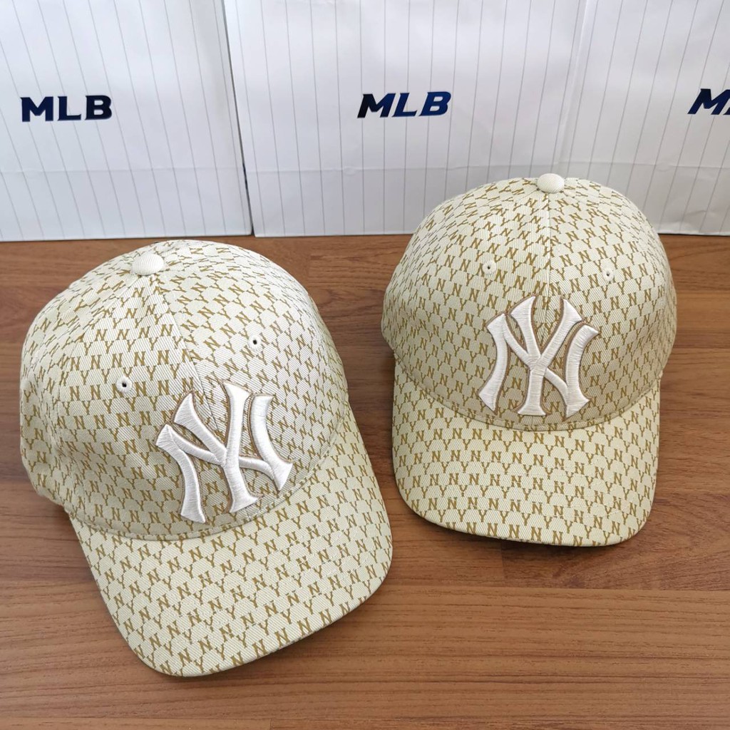 หมวก mlb cap monogram logo สีเบจ | Shopee Thailand