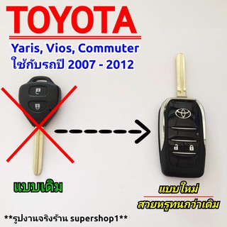 กรอบกุญแจรีโมทพับ โตโยต้า แบบ 2 ปุ่มกด รถรุ่น Toyota Yaris, Vios, Commuter ใช้กับรถปี 07-12 ((T2))