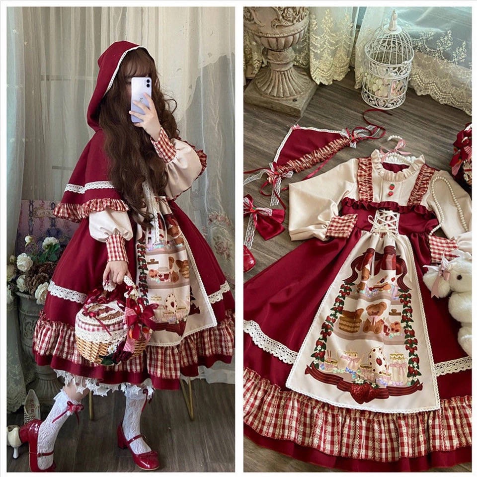 lolita-skirt-slurry-girl-op-retro-little-red-hat-cloak-long-long-ชุดเดรสญี่ปุ่นชุด-lolita