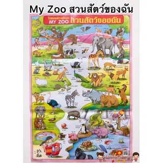 โปสเตอร์ My zoo สวนสัตว์ของฉัน🌈โปสเตอร์สื่อการเรียนรู้ ก-ฮ สูตรคูณ ท่องจำ สอนเด็ก อนุบาล ชวนท่อง ภาษาไทย สัตว์โลกน่ารู้