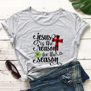 ⚡️ พร้อมส่ง⚡️ Jesus Is The Reason for The Season Colored T-shirt Retro Women Winter Short Sleeve Christmas Gift