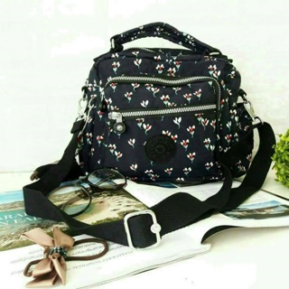 🌾 Kipling Shoulder Bag k15828 รุ่นMulti funtion🌾 สีกรมท่าลายดอกไม้