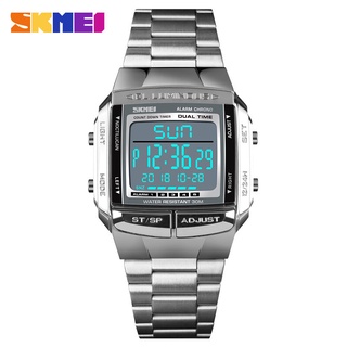 สินค้า SKMEI 1381 นาฬิกาผู้ชาย ผู้หญิง นาฬิกาข้อมืออิเล็กทรอนิกส์ กันน้ำ มัลติฟังชั่น ไฟ LED สายสแตนเลส สไตล์สปอร์ต