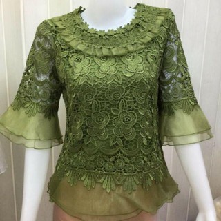 เสื้อลูกไม้ลายกุหลาบชายผ้าแก้วงานทอแน่นเน้นลายมี12สีทักเลือกสีใด้นะคะ