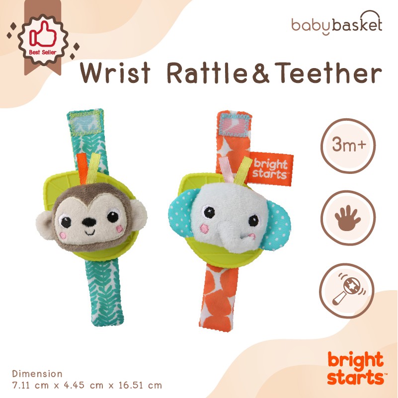 ของเล่น-สายรัดข้อมือเด็ก-bright-starts-wrist-rattle-teether-monkey-amp-elephant-ช่วยเสริมสร้างพัฒนาการ