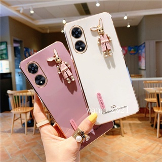 New Phone Case เคส OPPO Reno8 T 5G 4G Reno 8T 8 T 2023 Casing Straight Edge Plating with Trendy Rabbit Ultra-thin Silicone Soft Case เคสโทรศัพท