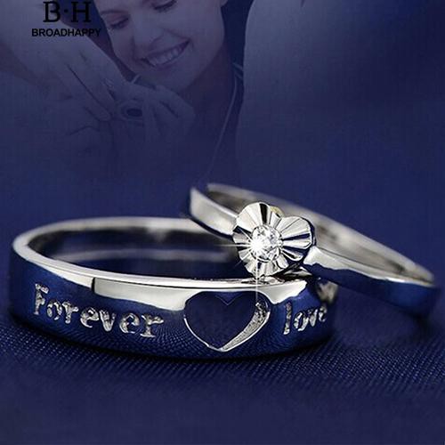 broadhappy-แหวนคู่แหวนหัวใจคู่หัวใจปรับได้ชุบเงิน-forever-love-แหวนเกลี้ยง