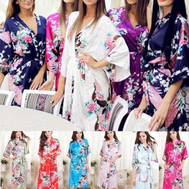 ราคาและรีวิวเสื้อคลุม กิโมโน ผ้าซาติน ลายนกยูง ชุดคลุมกิโมโน kimono