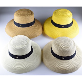 สินค้า หมวกสานปีกกว้าง  [รุ่นA026] หมวกทรงโดมใหญ่คาดดำM หมวกใส่เที่ยว หมวกกันแดด [พร้อมส่งจากไทย!!!!]