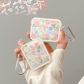 เคสหูฟัง ลายดอกไม้ สีชมพู พร้อมพวงกุญแจ สไตล์เกาหลี สําหรับ Apple AirPods 1 2 Pro 3rd AirPods 3 Air Pods Pro