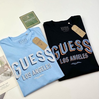 [100% Cotton] Guess เสื้อยืดแขนสั้น ผ้าฝ้าย พิมพ์ลายโลโก้ แฟชั่นฤดูใบไม้ผลิ และฤดูร้อน สําหรับผู้ชาย