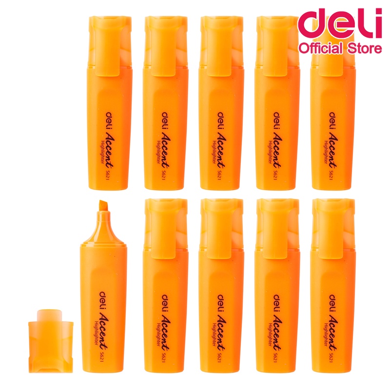 deli-s621-highlighter-ปากกาไฮไลท์-หัวตัด-1-5mm-แพ็คกล่อง-10-แท่ง-มี-6-สีให้เลือก-ปากกาเน้นข้อความ-เครื่องเขียน-ไฮไลท์