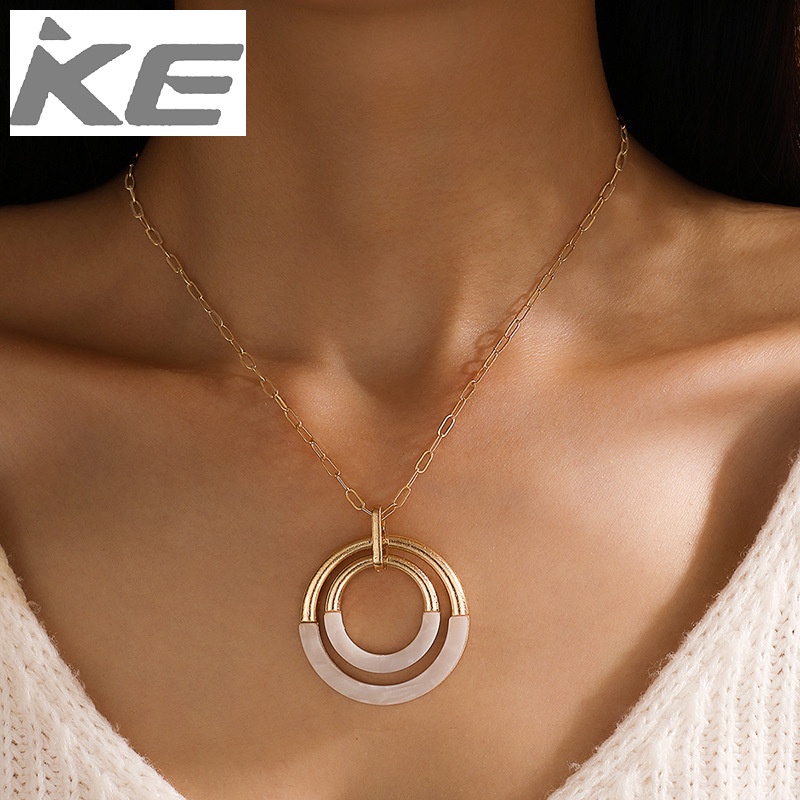 jewelry-simple-double-contrasting-color-circle-white-acrylic-alloy-ring-pendant-single-necklac