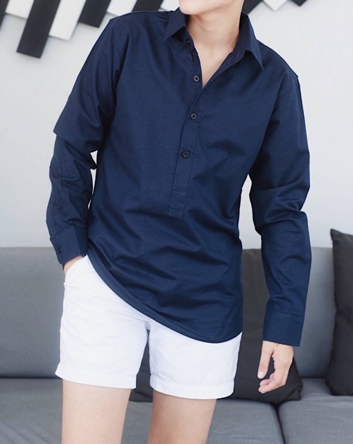 เสื้อเชิ้ตคอปกสีกรมท่า-ใส่สบาย-ทรงสวย