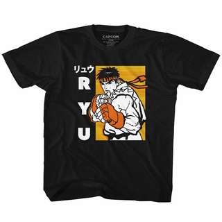 เสื้อยืดโอเวอร์ไซส์เสื้อยืดแขนสั้น พิมพ์ลาย Street Fighter Ryu สีดํา สําหรับเด็กวัยหัดเดินS-4XL