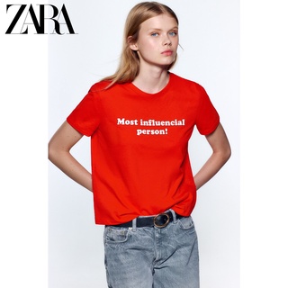 เสื้อยืดผ้าฝ้ายพิมพ์ลาย Zara ใหม่ เสื้อยืด คอกลม แขนสั้น พิมพ์ลาย สําหรับผู้หญิง 6050370 601