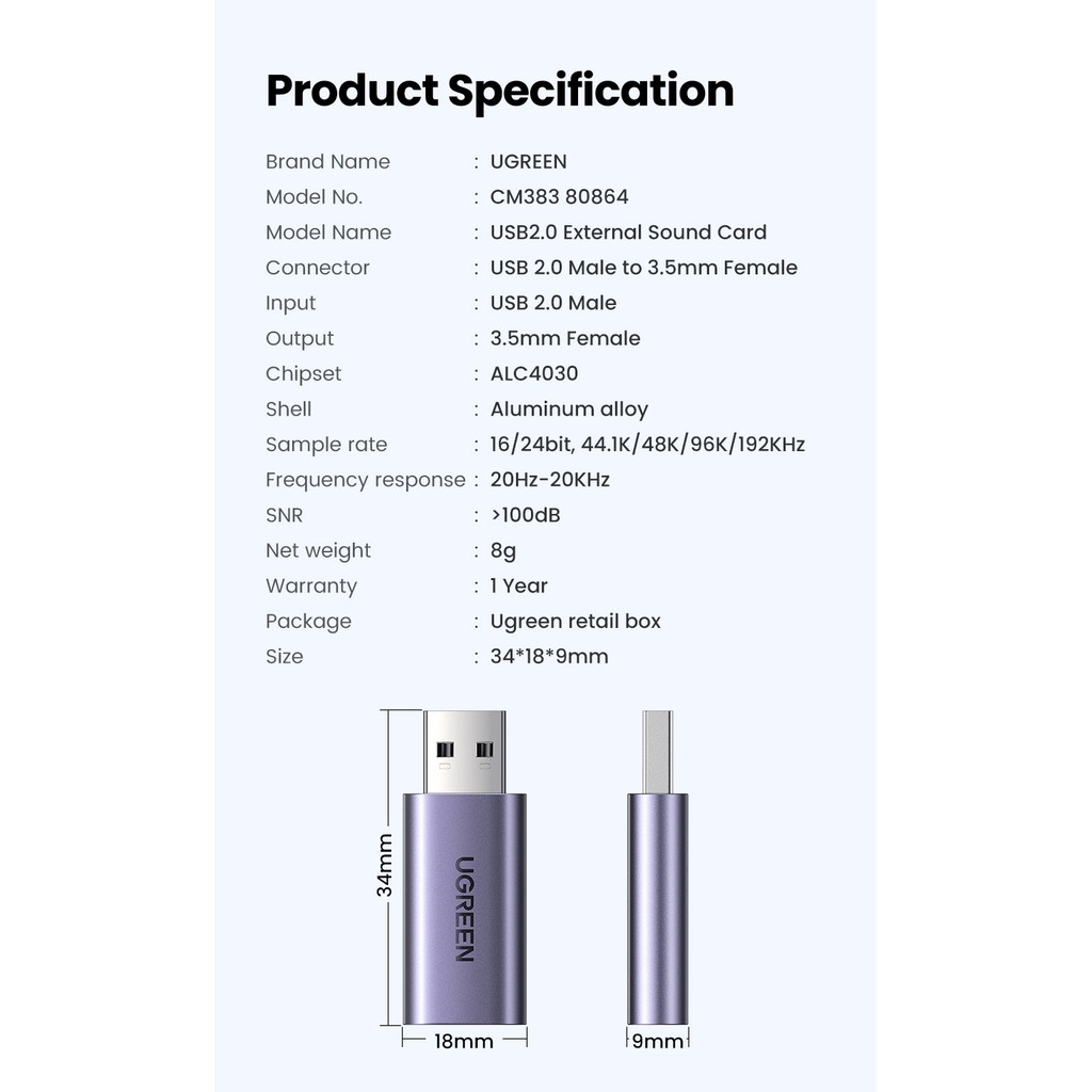 ภาพสินค้าUGREEN 2 in 1 อะแดปเตอร์การ์ดเสียงภายนอก แบบ USB จากร้าน ugreen.th บน Shopee ภาพที่ 6