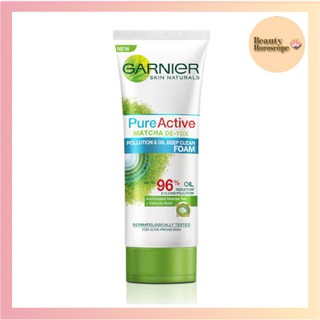 Garnier การ์นิเย่ เพียว แอคทีฟ มัทฉะ ดีท็อกซ์ โพลูชั่น แอนด์ ออยล์ ดีพ คลีน โฟม (50/100 มล.)