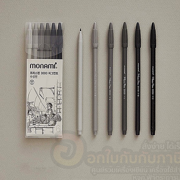 ปากกา-monami-ปากกาสีน้ำ-โมนามิ-รุ่น-plus-pen-3000-ชุด-6-โทนสีดำ-pigment-บรรจุ-6แท่ง-กล่อง-จำนวน-1กล่อง-พร้อมส่ง