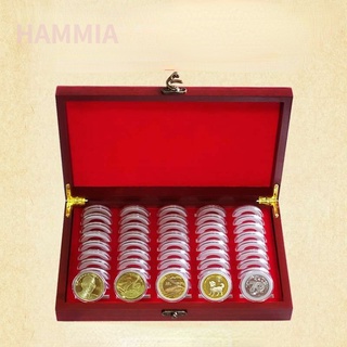 HAMMIA👍👍 กล่องใส่เหรียญ แบบไม้ สไตล์วินเทจ พร้อมเคสใส 50 ชิ้น สําหรับเก็บสะสม ของขวัญ Coin Holder