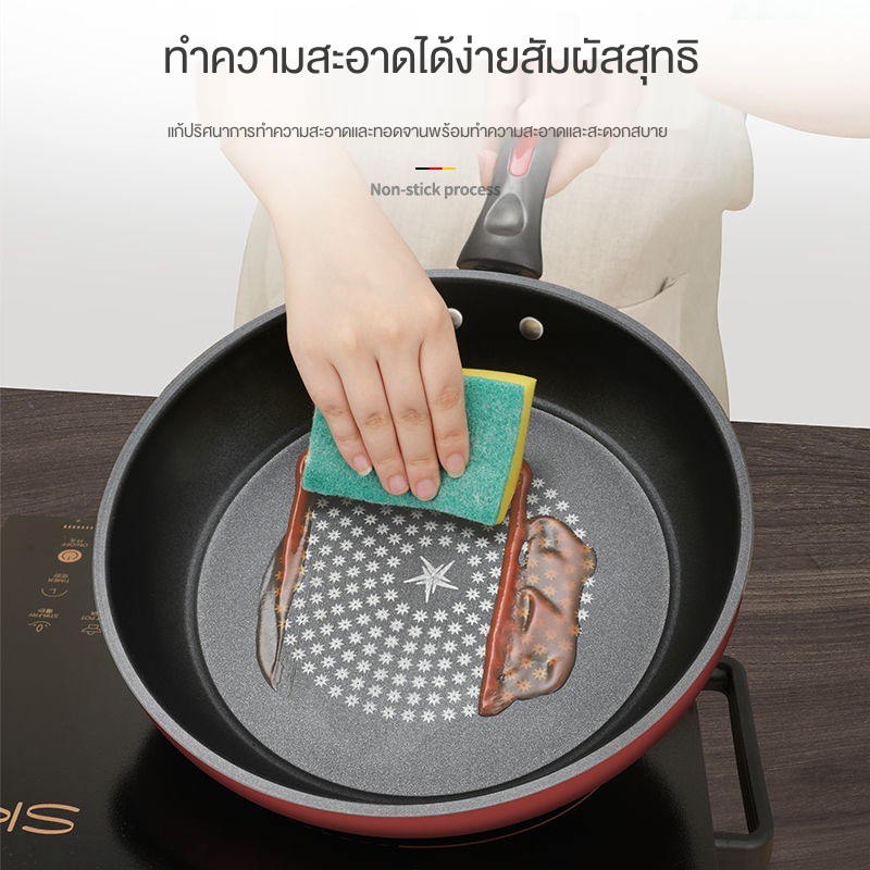 กระทะทอด-กระทะเคลือบ-กระทะสแตนเลส-frying-pan-ไม่ติดกระทะทำความสะอาดง่าย-ฟรีพลั่วและฟองน้ำ-crystal-diamond-pan-กระทะนอ