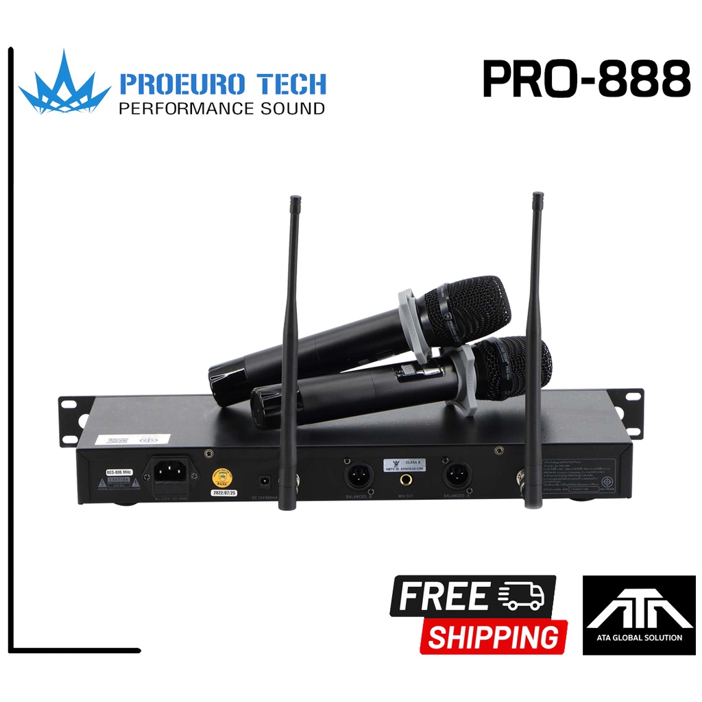 proeurotech-pro-888-ไมค์ลอยคู่-ไมค์โครโฟนไร้สาย-ปรับความถี่ได้-คลื่นความถี่-uhf-โปรยูโรเทค-pro-888-pro888