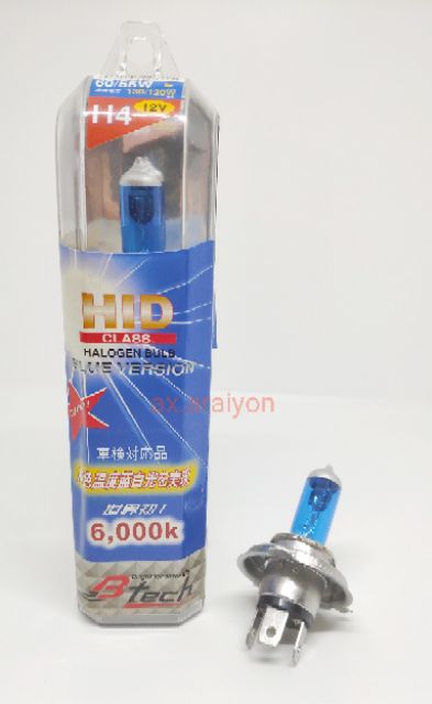 หลอดไฟแก้วฟ้า-h4-12v-แสงสีขาว-60-55wและ100-90-6000k-b-tech-1คู่-หลอดไฟฮาโลเจน-h4