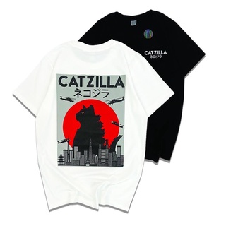 【hot tshirts】เสื้อยืดแขนสั้น เสื้อสกรีน ลาย Catzilla -​ Oversize เสื้อคอกลม เสื้อคู่  แท้100% cotton2022