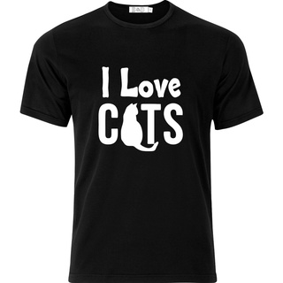 T-shirt  ของขวัญวันเกิด ผ้าฝ้าย ลาย I Love Cats ตลก ของขวัญคริสต์มาส 2 ชิ้นS-5XL