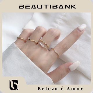 Beautibank 5 ชิ้น / เซ็ตแหวนมุกรูปทรงเรขาคณิตที่ซ้อนกันได้ตั้งแหวนนิ้วคลื่น