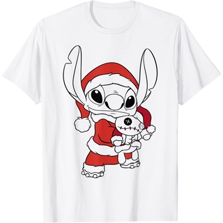 เสื้อยืดผ้าฝ้ายเสื้อยืดแขนสั้นลําลอง คอกลม พิมพ์ลาย Disney Lilo &amp; Stitch Christmas Stitch Santa Claus Portrait แฟชั่นสํา