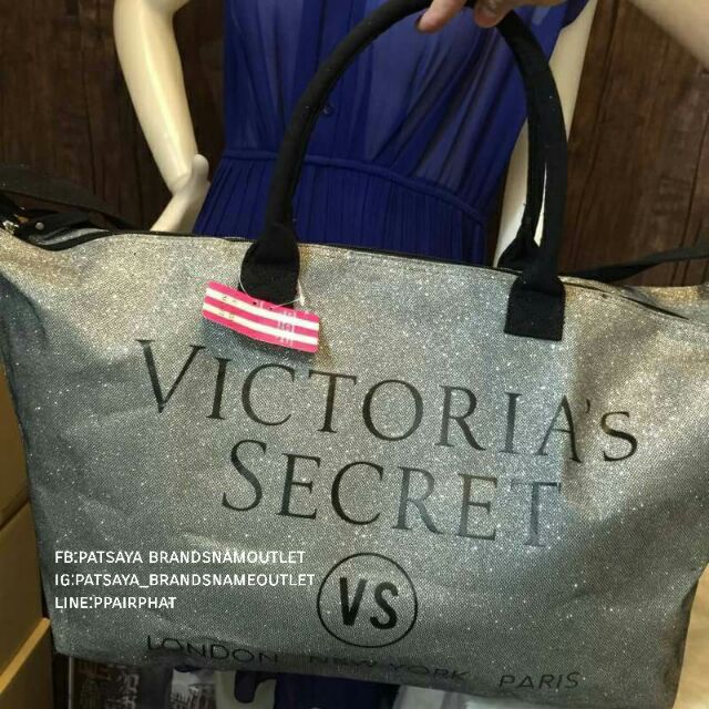 พร้อมส่ง-victorias-secret-large-weekender-getaway-striped-tote-bagแท้-กระเป๋าสะพายไหล่ใบใหญ่ผ้าแคนวาส