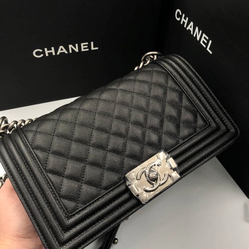 chanel-boy-10-original-1-1-หนังคาเวียร์-อะไหล่เงินรมควัน