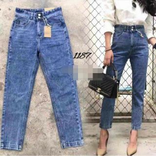 สินค้า G.D.Jeans รุ่น 1187 #กางเกงยีนส์ผ้าด้านทรงบอยเอวสูงกระดุมหน้าสองเม็ดสีฟอกทรงเรียบ 💦💦