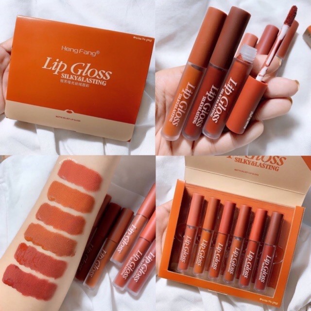 แท้-ส่งไว-heng-fang-no-h7029-lip-gloss-silky-amp-lasting-เซตลิปจุ่มเนื้อกำมะหยี่-6-สี
