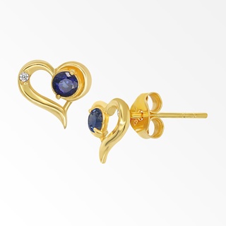 A.CEMI พลอยแท้ Blue Sapphire-September Birthstone Stud Earring พลอยแท้ ไพลิน ต่างหูพลอยแท้ ไพลิน ต่างหูเงินแท้ ชุบทอง