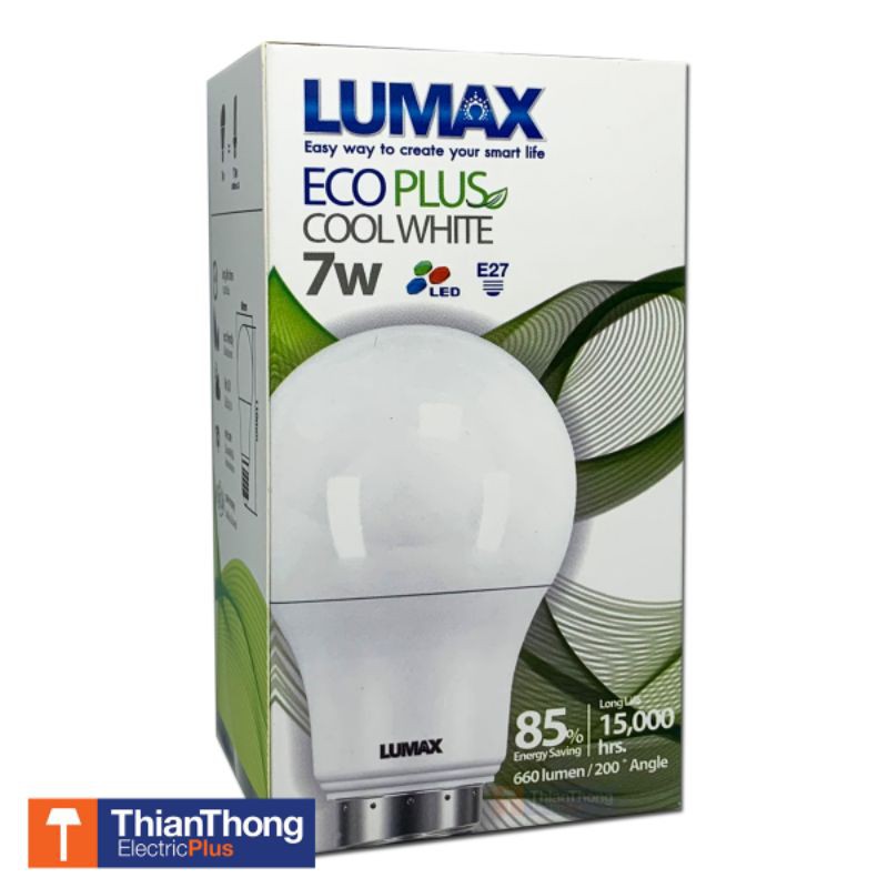 ภาพหน้าปกสินค้าLumax หลอดไฟ LED Bulb 7W E27 - แสงคูลไวท์ Cool White 4000K จากร้าน thianthong_electrics บน Shopee