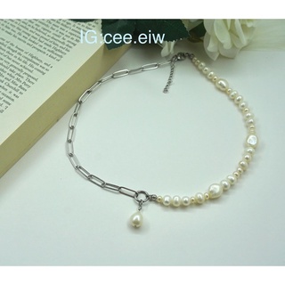 Choker - PEARL CHAIN - Handmade สร้อยโชคเกอร์ สร้อยไข่มุกน้ำจืด สร้อยคอhandmade สร้อยคอสแตนเลส สร้อยคอ