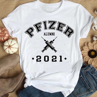 เสื้อยืดอนิเมะ ราคาต่ำสุด!! เสื้อยืดผ้าฝ้าย พิมพ์ลาย Pfizer Alumni Vaccine Cl of White สําหรับผู้ชาย PTY65RE662181S-3XL