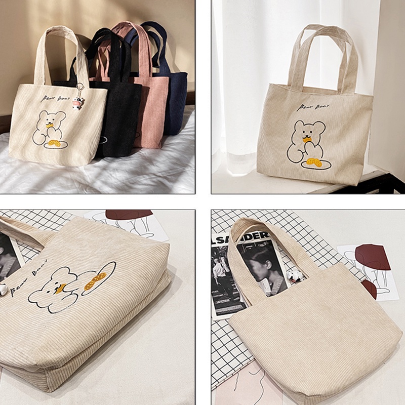 ambag-กระเป๋าผ้า-กระเป๋าคล้องแขนขนาดเล็ก-ผ้าลูกฟูก-สไตล์เกาหลีลายการ์ตูนน่ารัก-สินค้าพร้อมส่ง