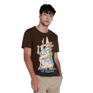 【hot sale】DAVIE JONES เสื้อยืดพิมพ์ลาย สีน้ำตาล Graphic Print T-Shirt in brown TB0071BR