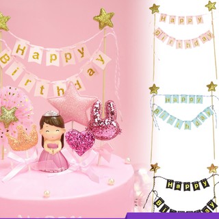 Happy Birthday Banner Cake Topper Bunting Topper for Birthday Party Dessert Topper Party Supplies