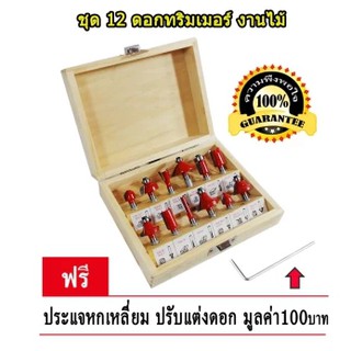 ชุดดอกทริมเมอร์ 12 ดอก Trimmer เซาะร่อง ขุด แกะลวดลาย 1/4" ( แกน 6 มิล ) สำหรับ เครื่องเซาะร่อง ทริมเมอร์ เราเตอร์ 2 หุน